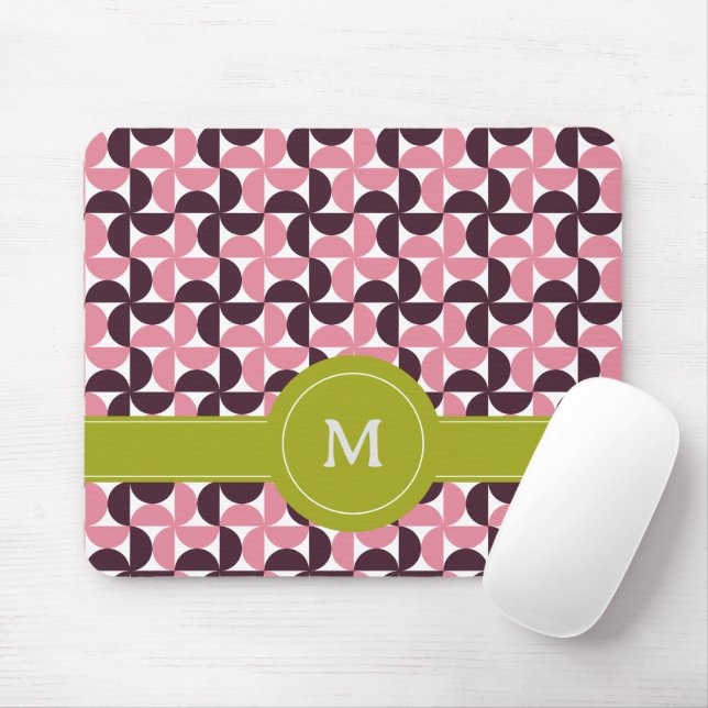Geometric Pink Burgundy Floral Green Lime Monogram Mouse Pad (With Mouse)