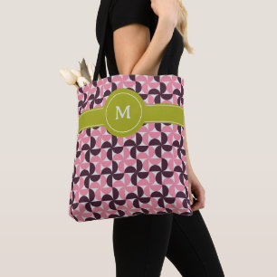 Geometric Pink Burgundy Floral Green Lime Monogram Tote Bag