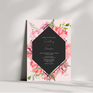 Geometric Pink Floral Botanical Wedding Invitation