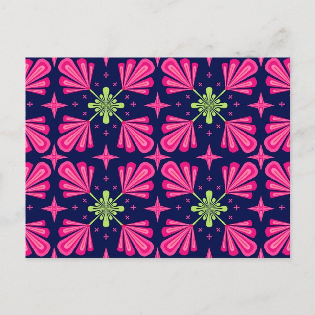 Geometric Pink Floral Petals Abstract pattern Holiday Postcard (Front)