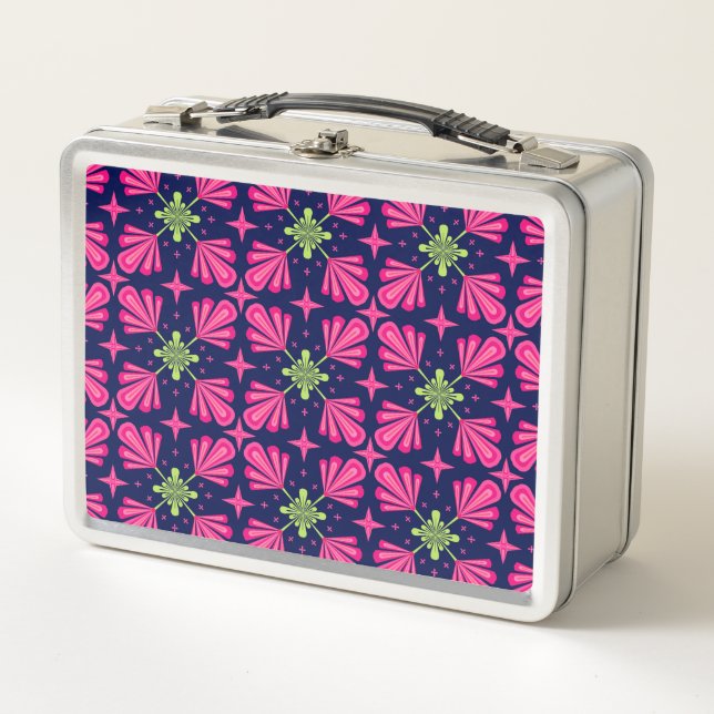 Geometric Pink Floral Petals Abstract pattern Metal Lunch Box (Front)