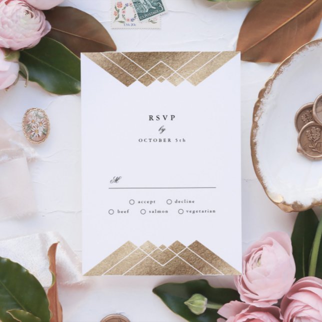 Geometric Pink Gold Gatsby Wedding RSVP Card (Creator Uploaded)