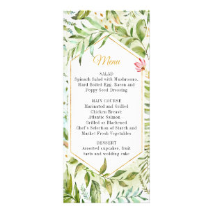 Geometric Pink Green Gold Botanicals Wedding Menu