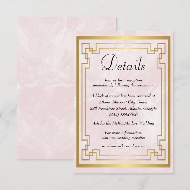 Geometric Pink Marble Wedding Details Enclosure Card (Front/Back)