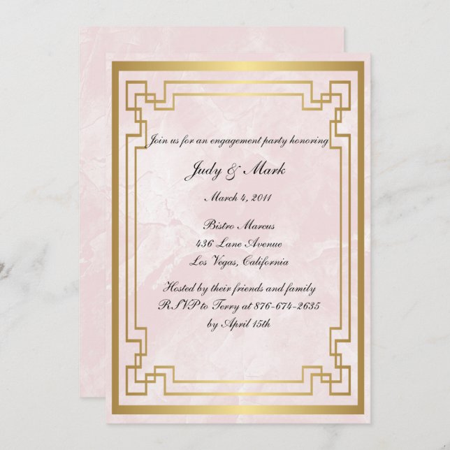 Geometric Pink Marble Wedding Engagement Party Invitation (Front/Back)