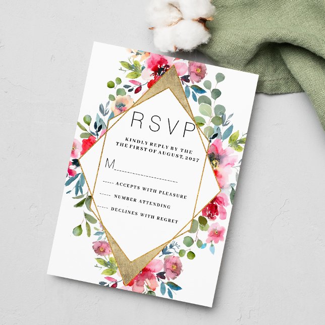 Geometric pink mint red gold floral RSVP Invitation (Geometric pink mint red gold floral RSVP )