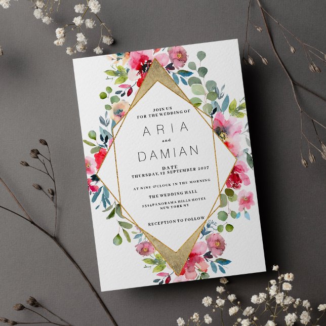 Geometric pink mint red gold floral Wedding Invitation (Geometric pink mint red gold floral Wedding )