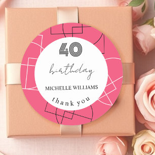 Geometric Pink Modern Thank You Classic Round Sticker