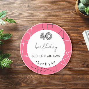 Geometric Pink Modern Thank You Coaster