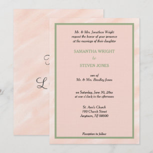 Geometric Pink Peach Green Watercolor Wedding Invitation