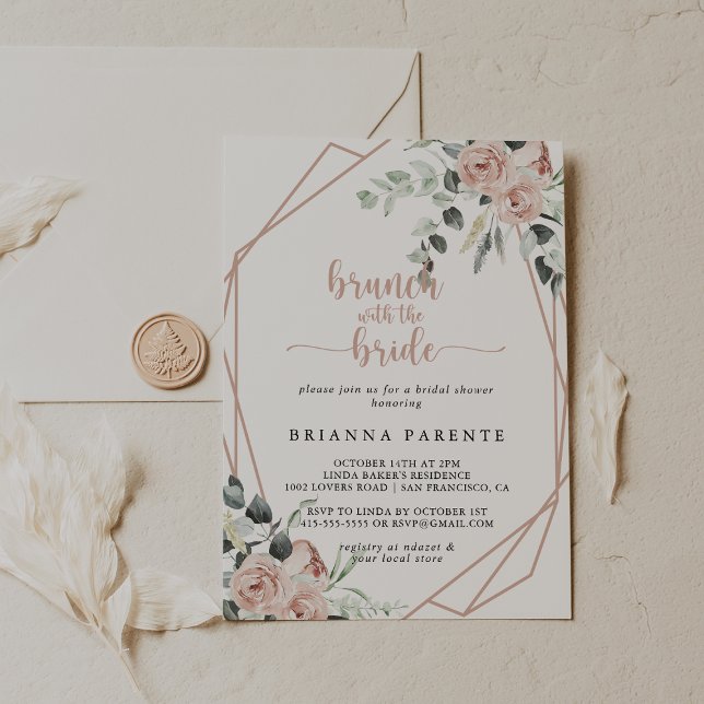 Geometric Pink Rose Brunch with the Bride Shower  Invitation (Creator Uploaded)