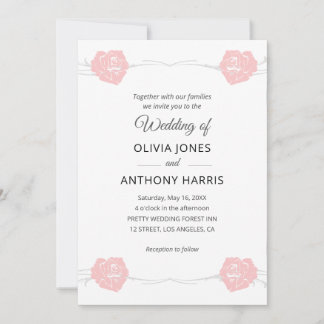 Geometric Pink Rose Floral Elegant Wedding  Invitation