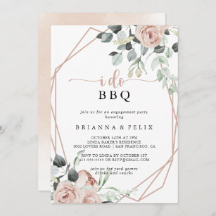 Geometric Pink Rose I Do BBQ Engagement Party  Invitation