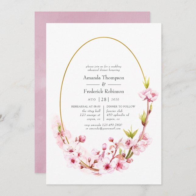 Geometric Pink Spring Blossom Rehearsal Dinner Invitation (Front/Back)