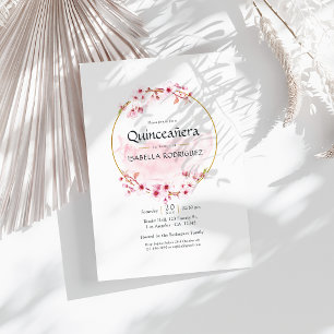 Geometric Pink Spring Cherry Blossom Quinceañera Invitation