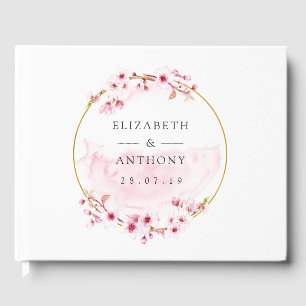 Geometric Pink Spring Cherry Blossom Wedding Guest Book