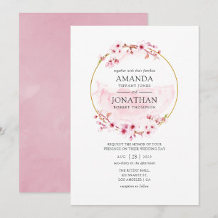 Geometric Pink Spring Cherry Blossom Wedding Invitation