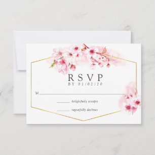Geometric Pink Spring Cherry Blossom Wedding RSVP Card