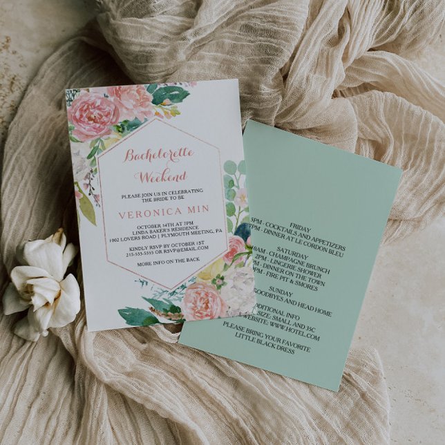 Geometric Pink Spring Floral Bachelorette Weekend Invitation (Creator Uploaded)