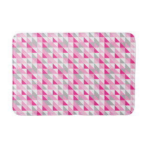 Geometric Pink White Grey Triangles Pattern Bath Mat
