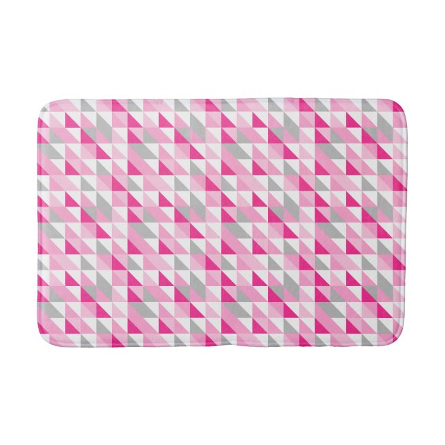 Geometric Pink White Grey Triangles Pattern Bath Mat (Front)