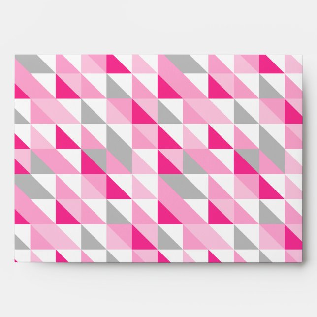 Geometric Pink White Grey Triangles Pattern Envelopes (Front)
