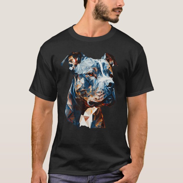Geometric Pitbull Head Abstract Polygonal Dog Bree T-Shirt (Front)