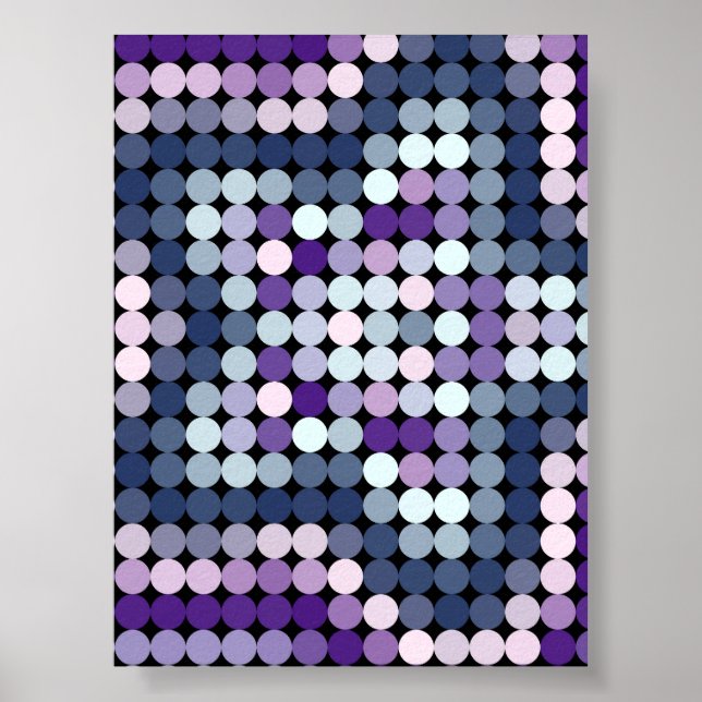 Geometric Pixel Dot Mosaic Abstract Purple Fractal Poster (Front)