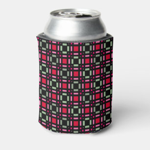 Geometric plaid green red black stripes can cooler