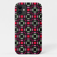 Geometric plaid green red black stripes 