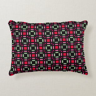Geometric plaid green red black stripes decorative cushion
