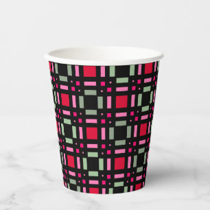 Geometric plaid green red black stripes  paper cups