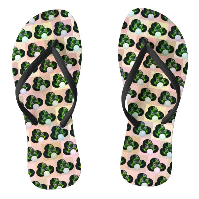 Geometric Play: Checked Lawn Bowls in Block Art Jandals (Footbed)