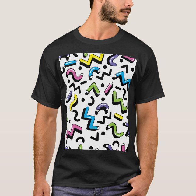 Geometric Play: Doodle Shapes Pattern T-Shirt (Front)