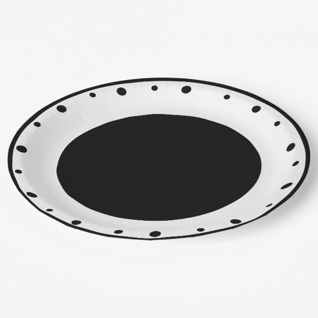 Geometric Polka Dots Black White Paper Plate (Angled)