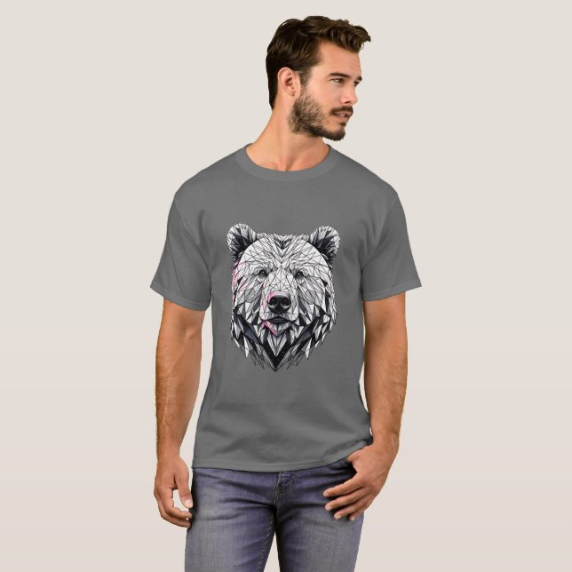 Geometric Polygonal Bear Face Illustration T-Shirt (Front Full)