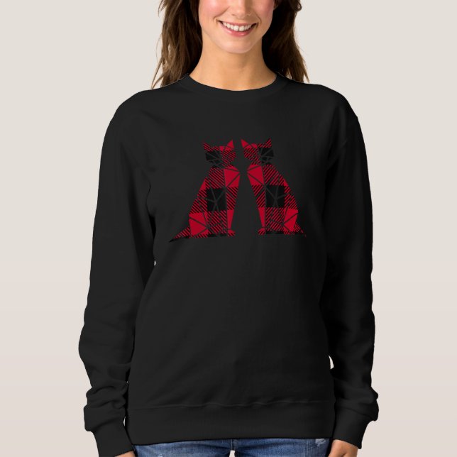 Geometric Polygonal Cat Twins Buffalo Plaid Pajama Sweatshirt (Front)