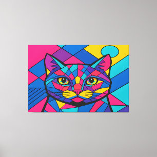 Geometric Pop Art Cat Canvas Print