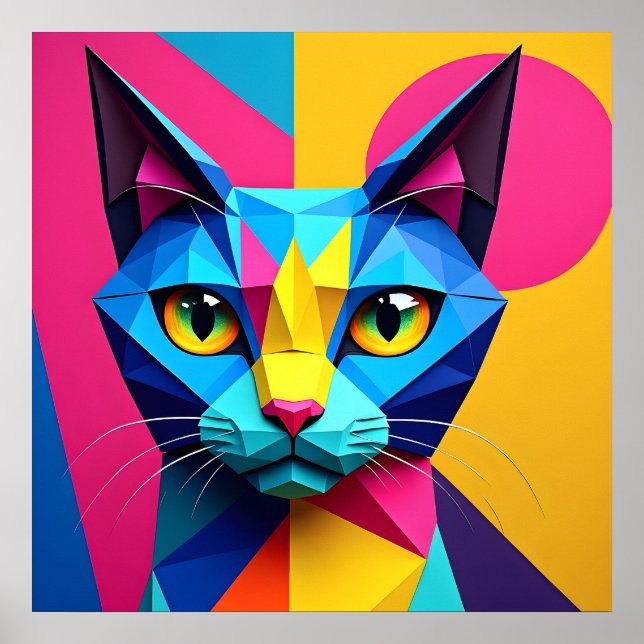Geometric Pop Art Cat Poster (Front)