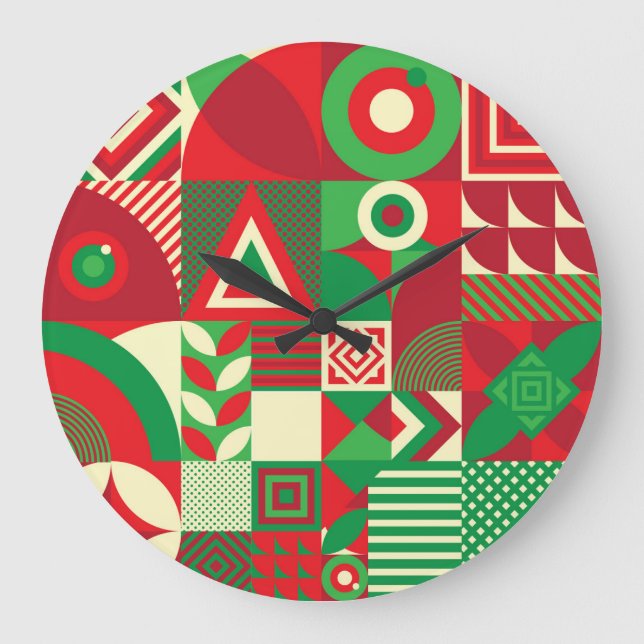 Geometric Pop: Colourful Abstract Tiles. Large Clock (Front)