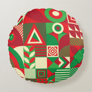 Geometric Pop: Colourful Abstract Tiles. Round Cushion