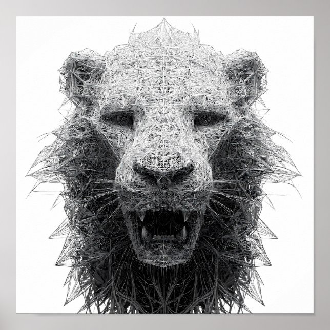 Geometric Power Art: Lion Head Lattice Poster (Front)