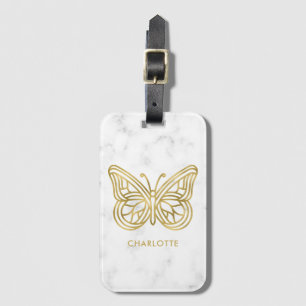 Geometric Printed Gold Butterfly Personalised Luggage Tag