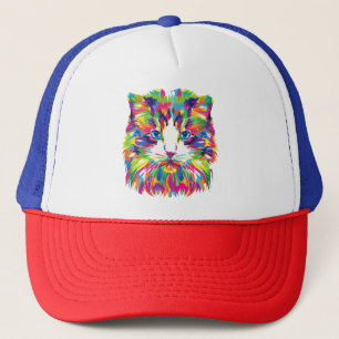 Geometric Prismatic Kitten Face Trucker Hat
