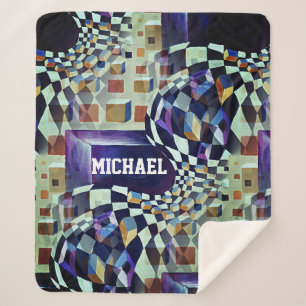 Geometric Psychedelic Name Art for Boys Sherpa Blanket