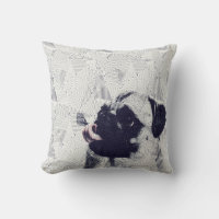 Geometric pug with butterfly on tongue art pillow