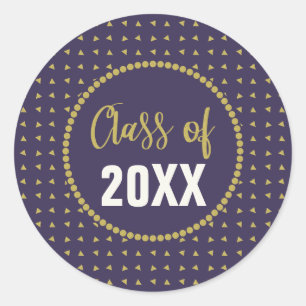 Geometric Purple and Gold Graduation Class Reunion Classic Round Sticker