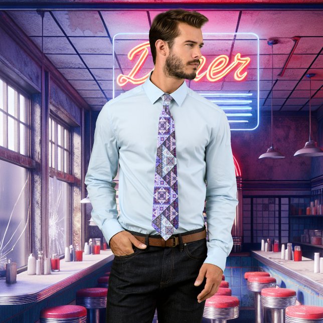 Geometric Purple Blue Pattern Tie (Tie with an abstract geometric pattern in purple, blue and lavender.)