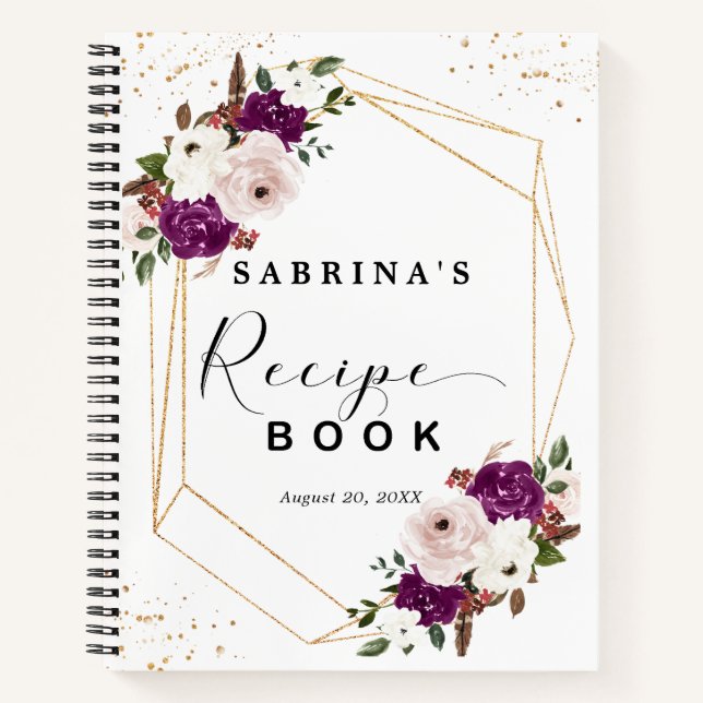 Geometric Purple Blush Pink Floral Recipe Book (Front)