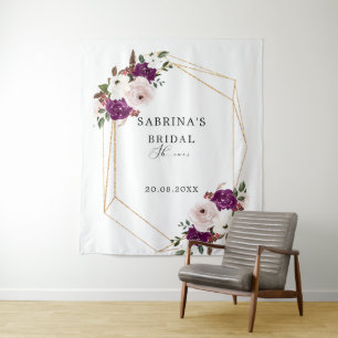 Geometric Purple Blush Pink Florl Bridal Shower  Tapestry
